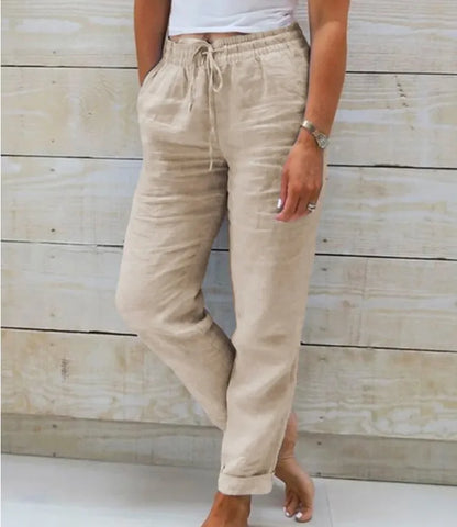 Cotton Linen Summer Pants for Women High Waist Elastic Casual Trousers Streetwear Solid Female Clothes 2024 Loose Pencil Pants