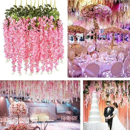 12pcs Artificial Wisteria Flowers Ratta Extra Long Thick Vine Hanging Garland Silk Wisteria Garland for Home Party Wedding Decor