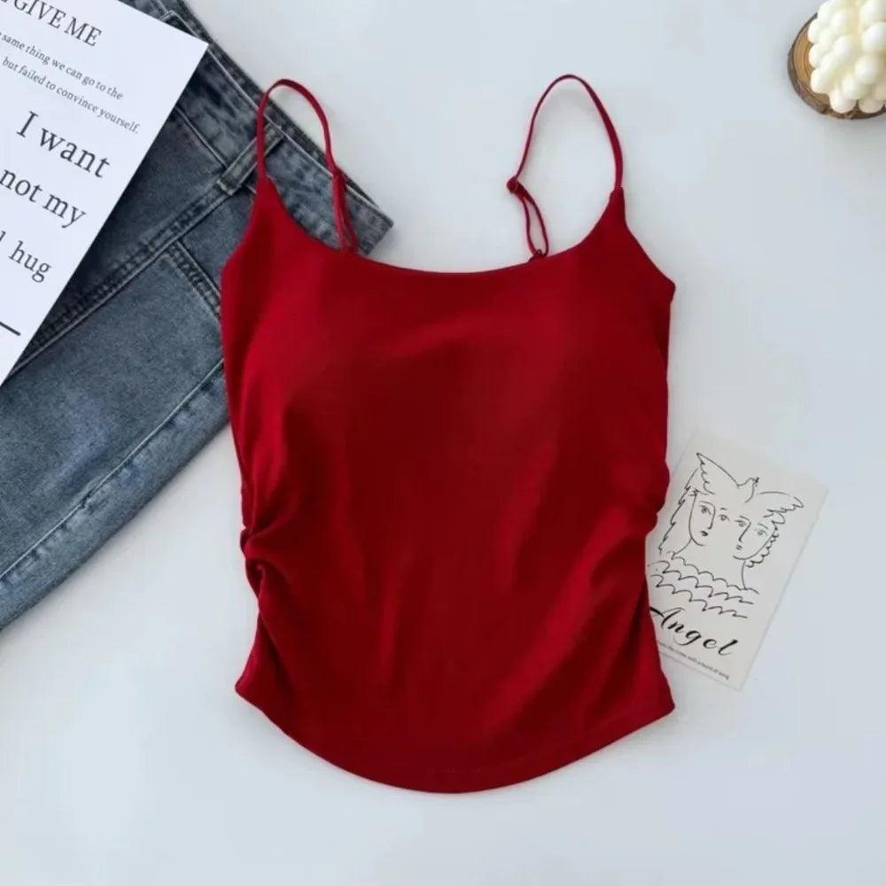 Casual Solid Color Summer Fashion Vest With Chest Pads Soft Sleeveless Top Slim Top