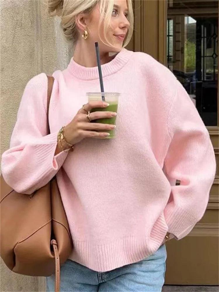 Tossy Pink Knitwear Sweater Pullover For Women Long Sleeve Fashion Loose Patchwork Cute Y2k Top Female Knit Elegant Pullover New - MauBai