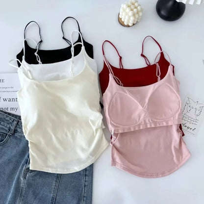 Casual Solid Color Summer Fashion Vest With Chest Pads Soft Sleeveless Top Slim Top