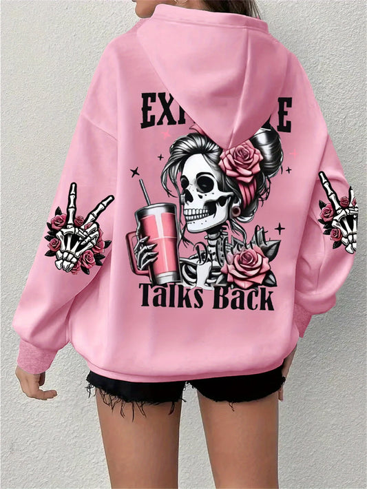 Expensive Talks Back Funny Print Women Hoody Harajuku Loose Clothes Fleece Warm Comfortable Hoodie Vintage Autumn Crewneck Top