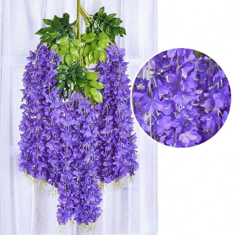 12PCs Wisteria Artificial Flowers Hanging Garland Vine Rattan Fake Flower String Silk Flowers for Home Garden Wedding Decoration