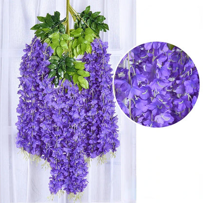 12pcs Artificial Wisteria Flowers Ratta Extra Long Thick Vine Hanging Garland Silk Wisteria Garland for Home Party Wedding Decor