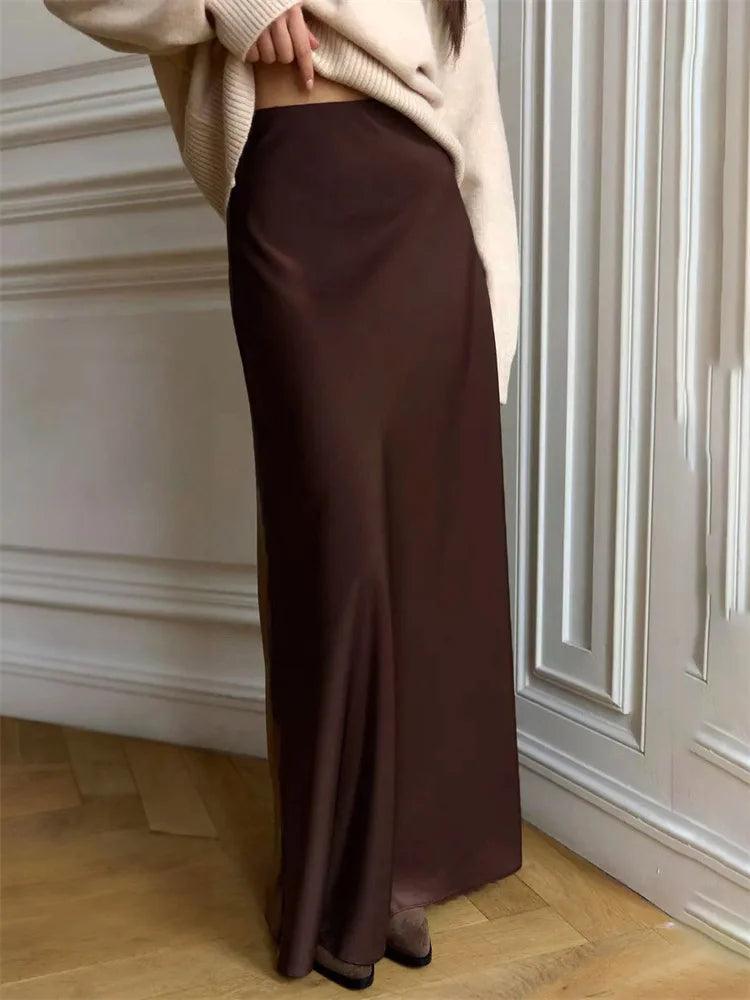 Tossy Summer Satin High Waist Long Skirt Female Slim Patchwork Fashion Elegant Streetwear Casual Solid 2024 Maxi Skirt Clothes - MauBai