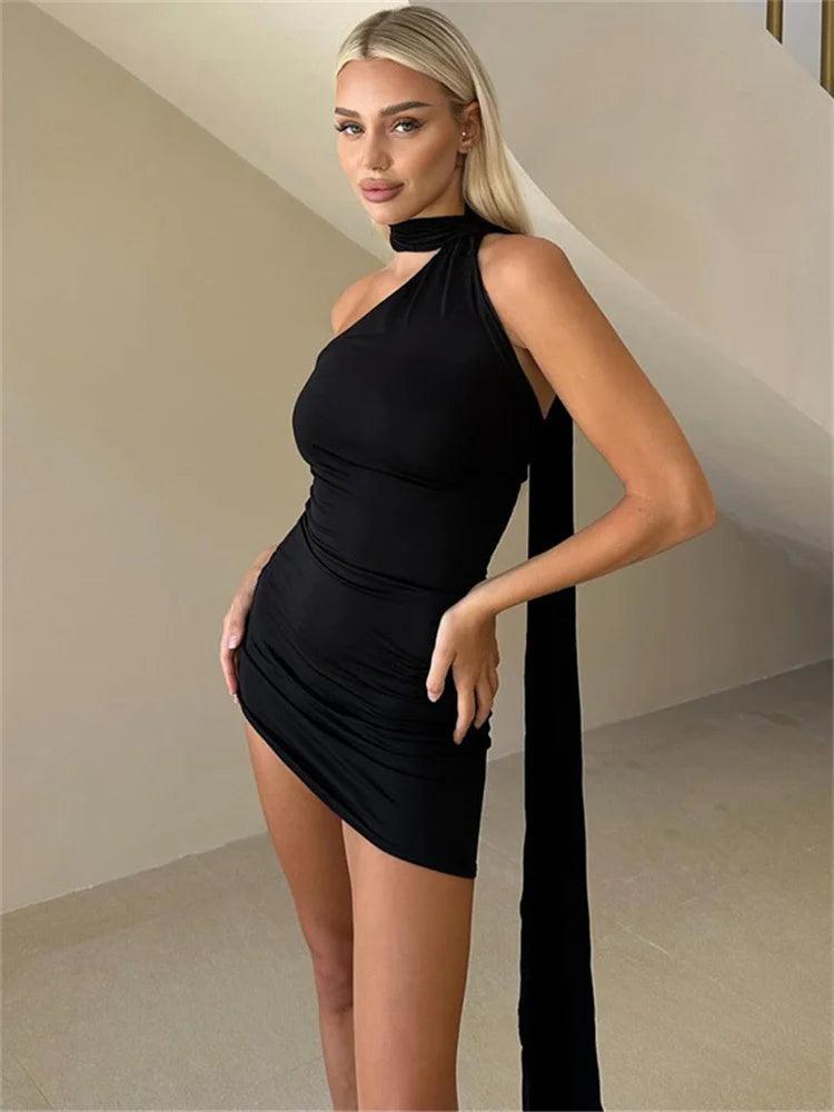 Tossy Spring Black Backless MIni Dress Women's High Waist Skinny Sleeveless Solid Streetwear Female Casual Bandage Party Dress - MauBai