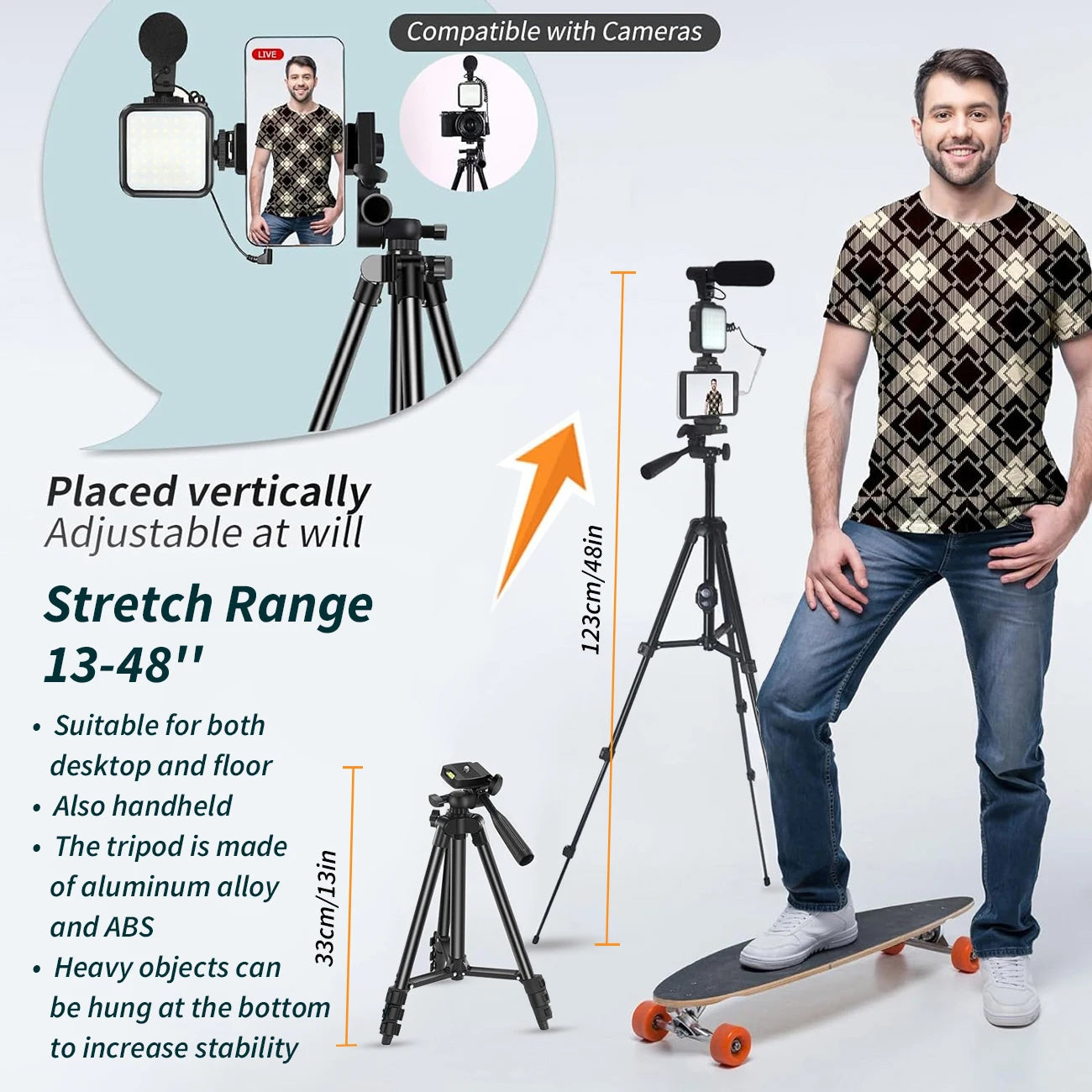 MAMEN Portable Vlogging Kit 48IN Phone Camera Tripod with Microphone LED Light for Photo Vlog Selfie Interview Live Streaming