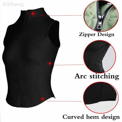 Aiithuug Athletic Zip Up Sweat Vest Jacket Sleeveless Running Yoga Tops High Neck Shirts Sports Top Fitness Women Workout Tops - MauBai