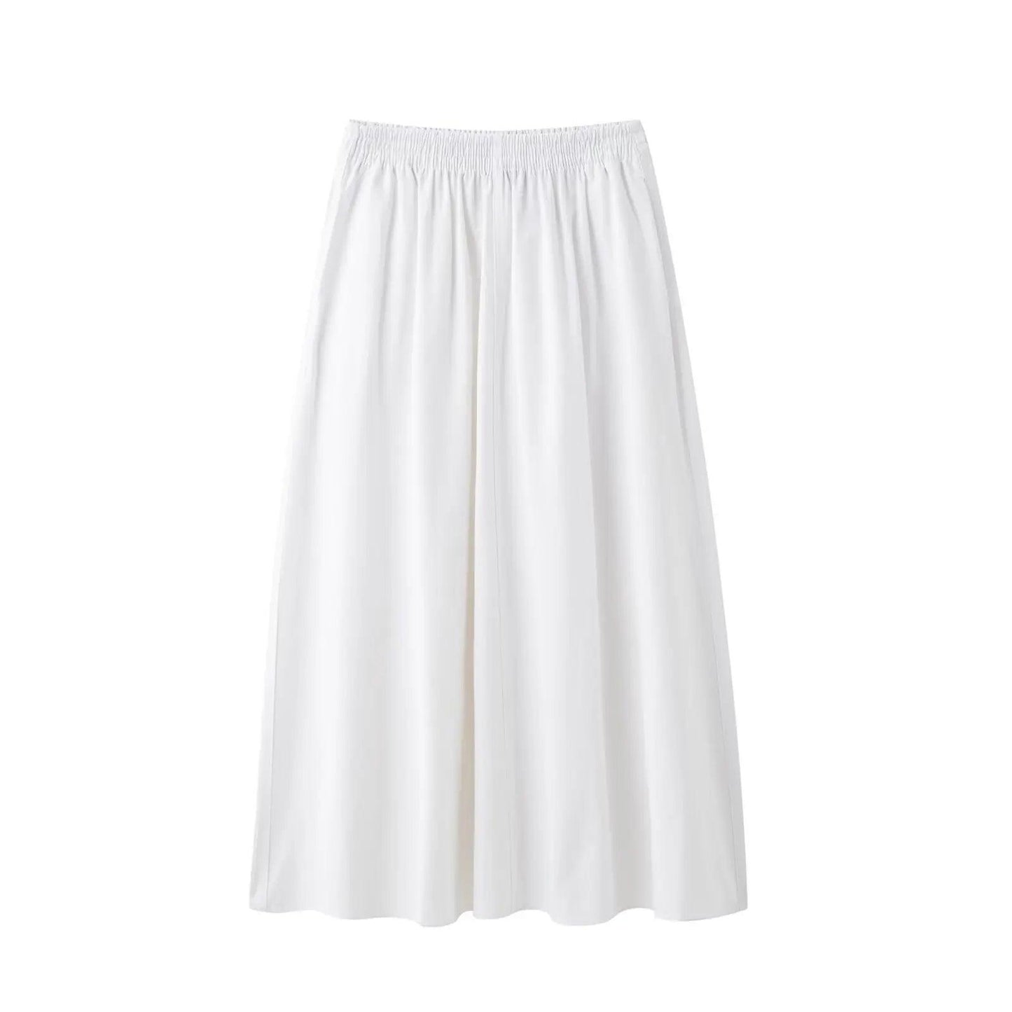 TRAFZA Women Skirt Suit Elegant White Off-shoulder Ruched Sexy Strapless Top+Casual Side Pocket Elastic Waist White Long Skirt - MauBai