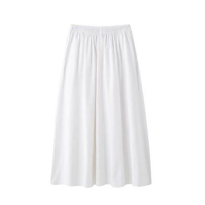 TRAFZA Women Skirt Suit Elegant White Off-shoulder Ruched Sexy Strapless Top+Casual Side Pocket Elastic Waist White Long Skirt - MauBai