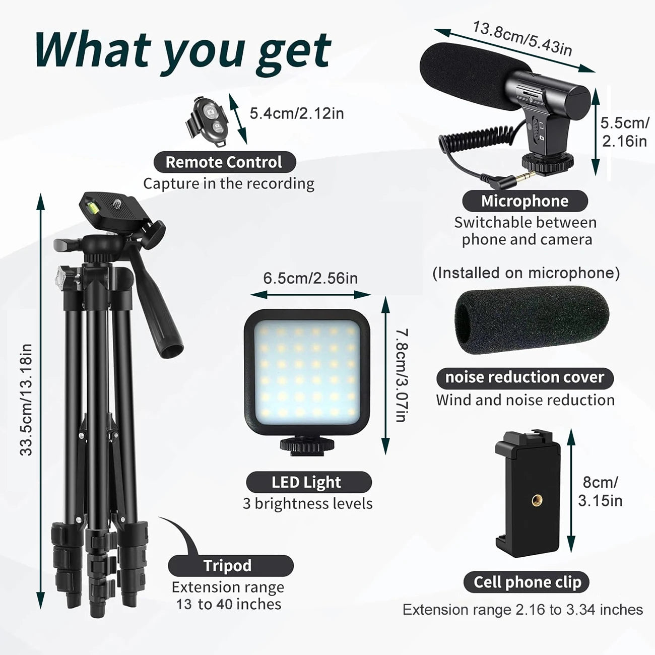 MAMEN Portable Vlogging Kit 48IN Phone Camera Tripod with Microphone LED Light for Photo Vlog Selfie Interview Live Streaming