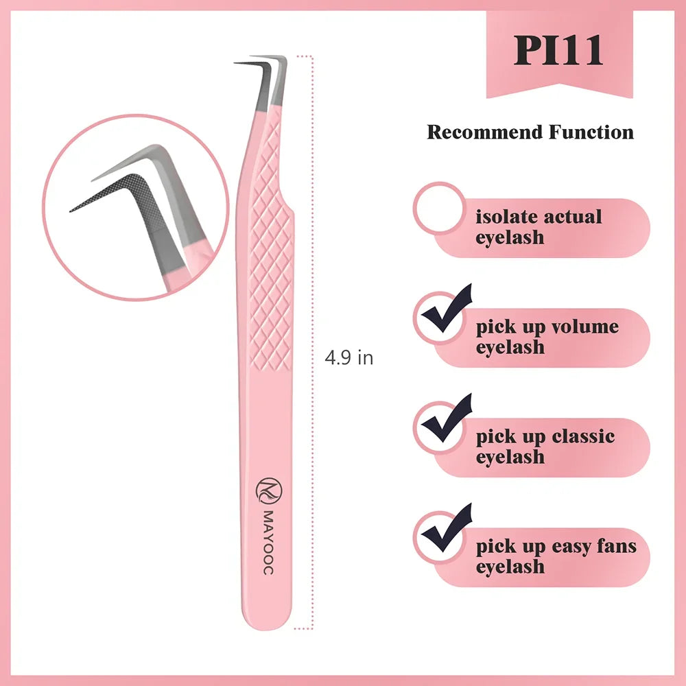 MAYOOC Eyelash Tweezers With Fiber Tips Stainless Steel High Precision Tweezer Volume Fans lash Tweezer Makeup Tools Custom Logo