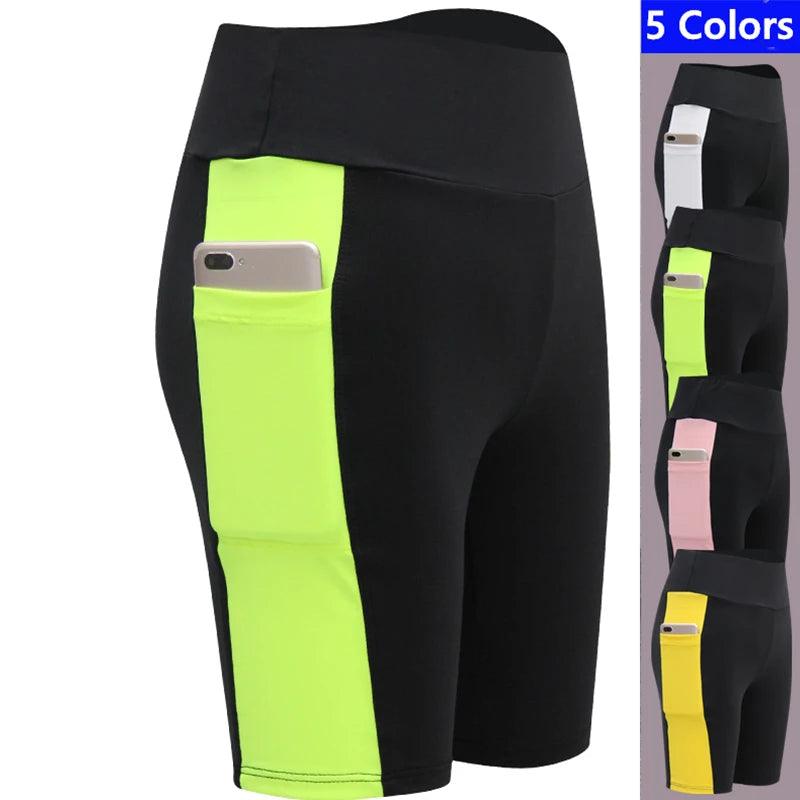 2022 Sports Pants Tight Running Shorts Yoga Cycling Pants Women's Sports Five Pants High Waist High Stretch Shorts Pocket Phone - MauBai