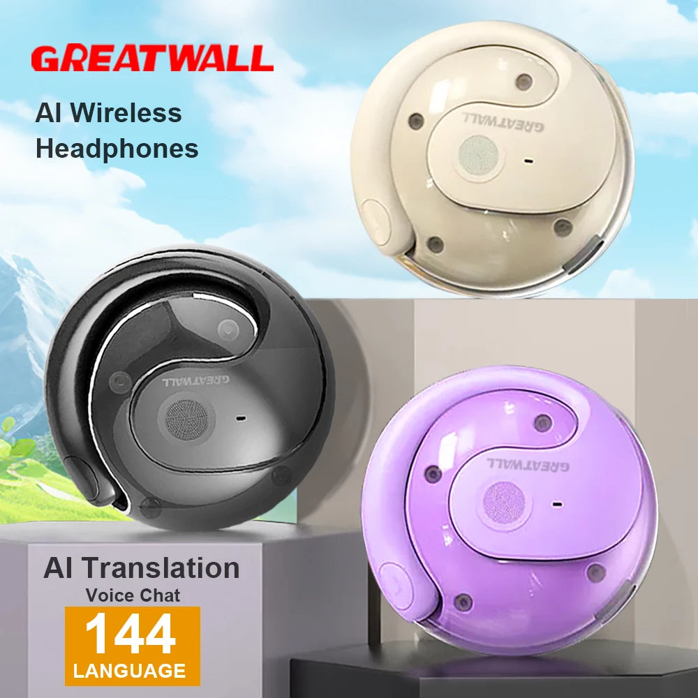 GreatWall AI Translator Wireless Bluetooth Earphones Voice Dialogue Translation Headset Headphones HiFi Stereo HD Call Earbuds