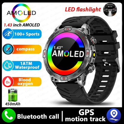 1ATM Waterproof Outdoor Military SmartWatch Men 450 MAh Battery Compass Health Monitoring Bluetooth Calling Smart Watch 2024 New