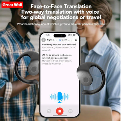 GreatWall NEW AI Real-Time Translation Wireless Bluetooth Earphones 144 Languages Headset Headphones HiFi Stereo HD Call Earbuds