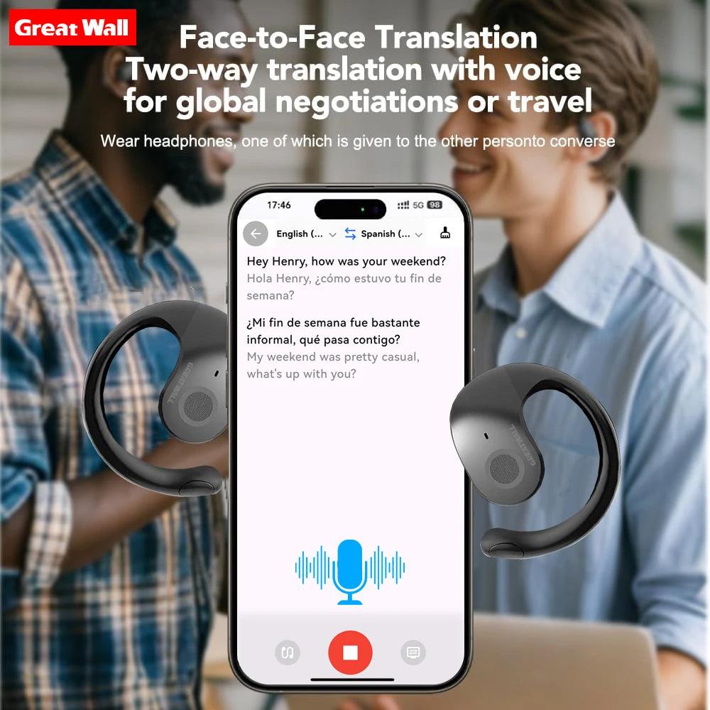 GreatWall AI Translator Wireless Bluetooth Earphones Voice Dialogue Translation Headset Headphones HiFi Stereo HD Call Earbuds