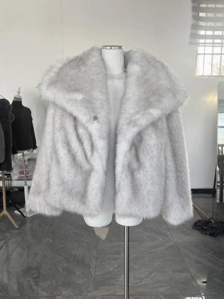 Tossy White Fur Feather Loose Outwear Women's Long Sleeve Casual Tassel Winter 2025 Solid Cardigan Streetwear Lapel Female Coat - MauBai