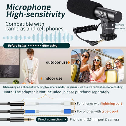 MAMEN Portable Vlogging Kit 48IN Phone Camera Tripod with Microphone LED Light for Photo Vlog Selfie Interview Live Streaming