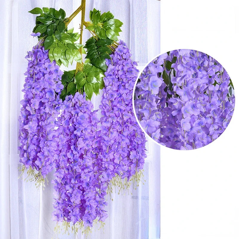 12pcs Artificial Wisteria Flowers Ratta Extra Long Thick Vine Hanging Garland Silk Wisteria Garland for Home Party Wedding Decor