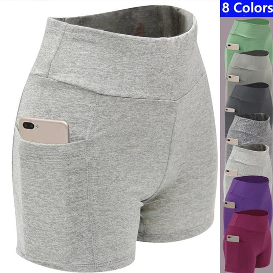 2022 Sports Pants Tight Running Shorts Yoga Cycling Pants Women's Sports Five Pants High Waist High Stretch Shorts Pocket Phone - MauBai