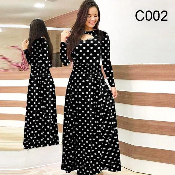 Spring /Autumn Fashion Flower Long Sleeved O-Neck Hollow Slim Fit Dress Women Elegant Long Vestido Maxi Clothes Robe Sexy Femme - MauBai