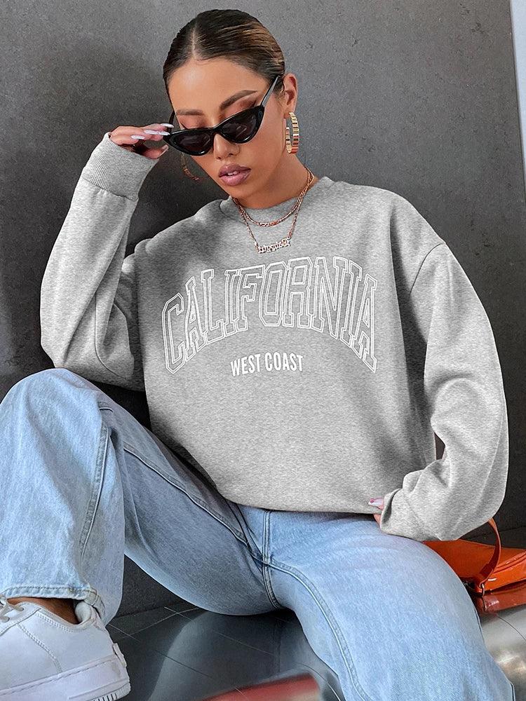 Korean Trend Woman Sweatshirts California West Coast Print Female hoodie Long Sleeves O-neck Pullovers Sporty and Rich Clothing - MauBai