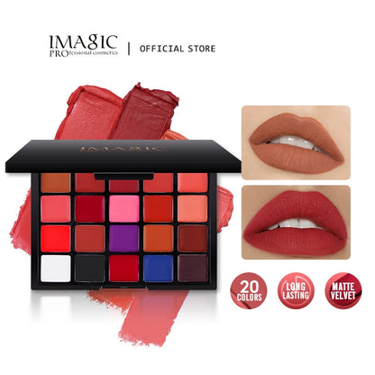 IMAGIC 20 Colors Lipstick Palette Matte Velvet Lip Makeup Long Lasting Lip High Pigmented