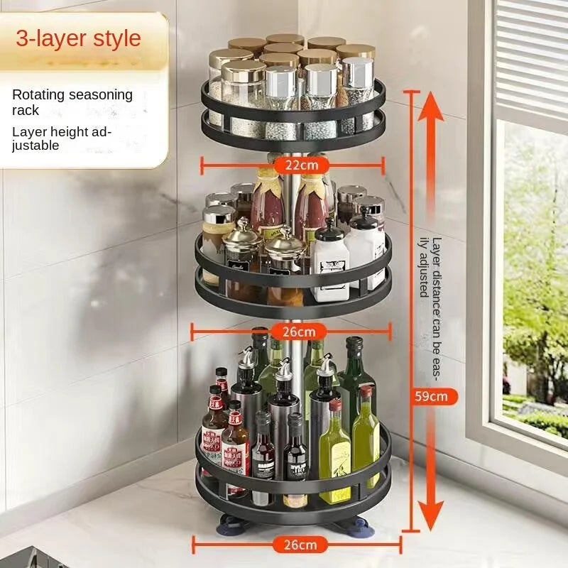 360°Rotation Spice Rack Organizer Jar Non-Skid Carbon Steel Storage Tray For Seasonings And Spices Cans For Kitchen Accessories