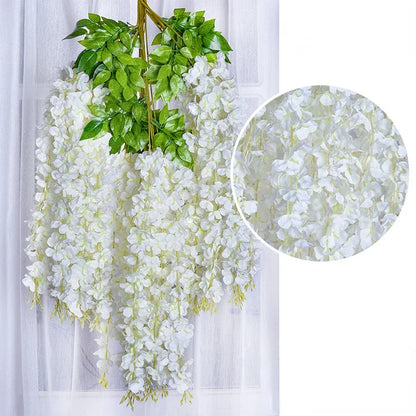 12pcs Artificial Wisteria Flowers Ratta Extra Long Thick Vine Hanging Garland Silk Wisteria Garland for Home Party Wedding Decor