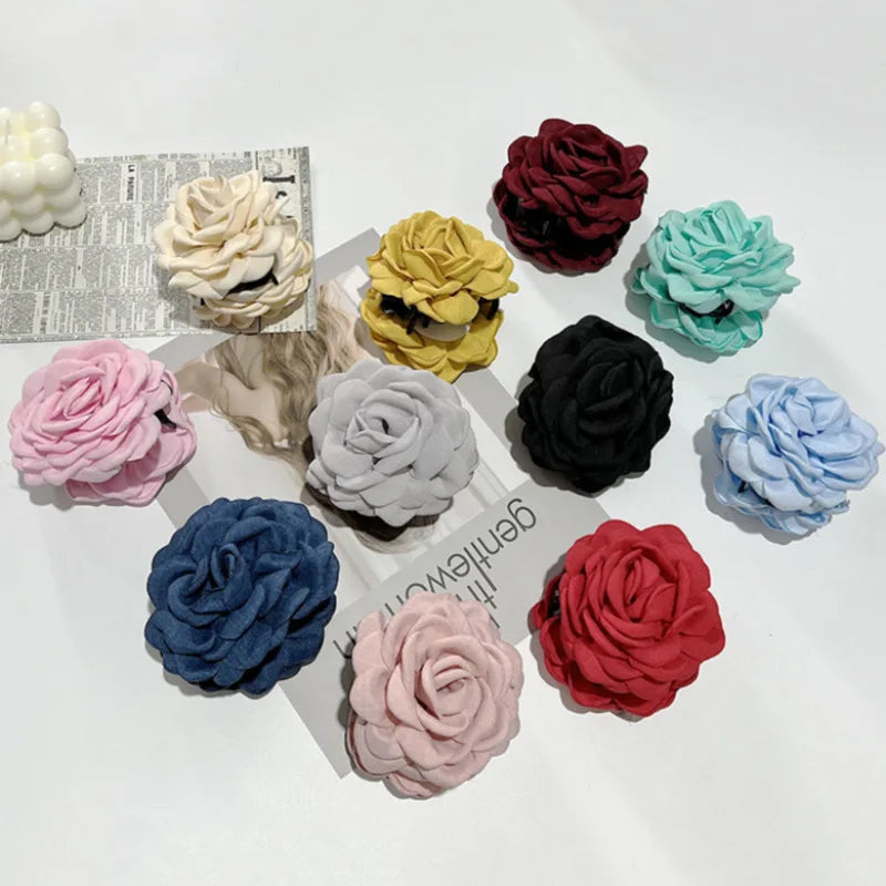 French Fabric Rose Flower Hair Claw Clips For Women Girls Hair Clip Barrette Hairpins Hair Clamps Headwear Hair Accessories Gift