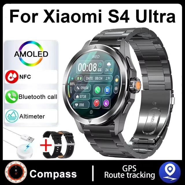 New For Xiaomi S4 Ultra Outdoor Sports Smart Watch Men 1.53 inch AMOLED NFC GPS Compass Heart rate Waterproof BT Call Smartwatch