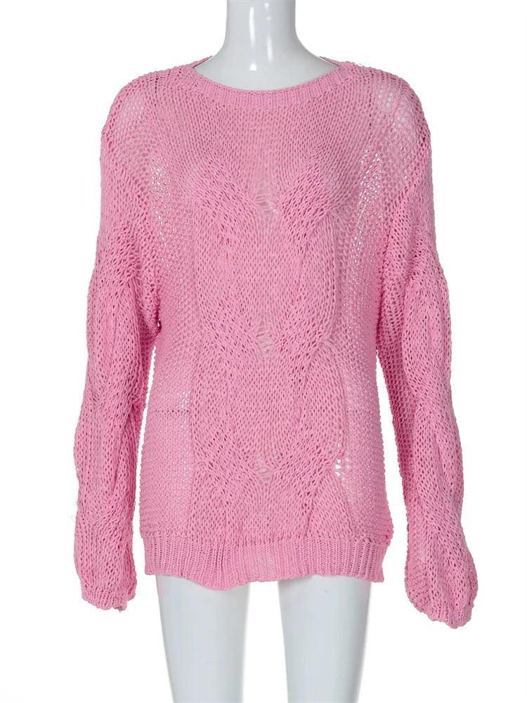 Tossy Casual Knitwear Sweater Pullover Female Loose Fashion See-Through Autumn 2024 Beach Holiday Clothes Women's Knit Pullover - MauBai