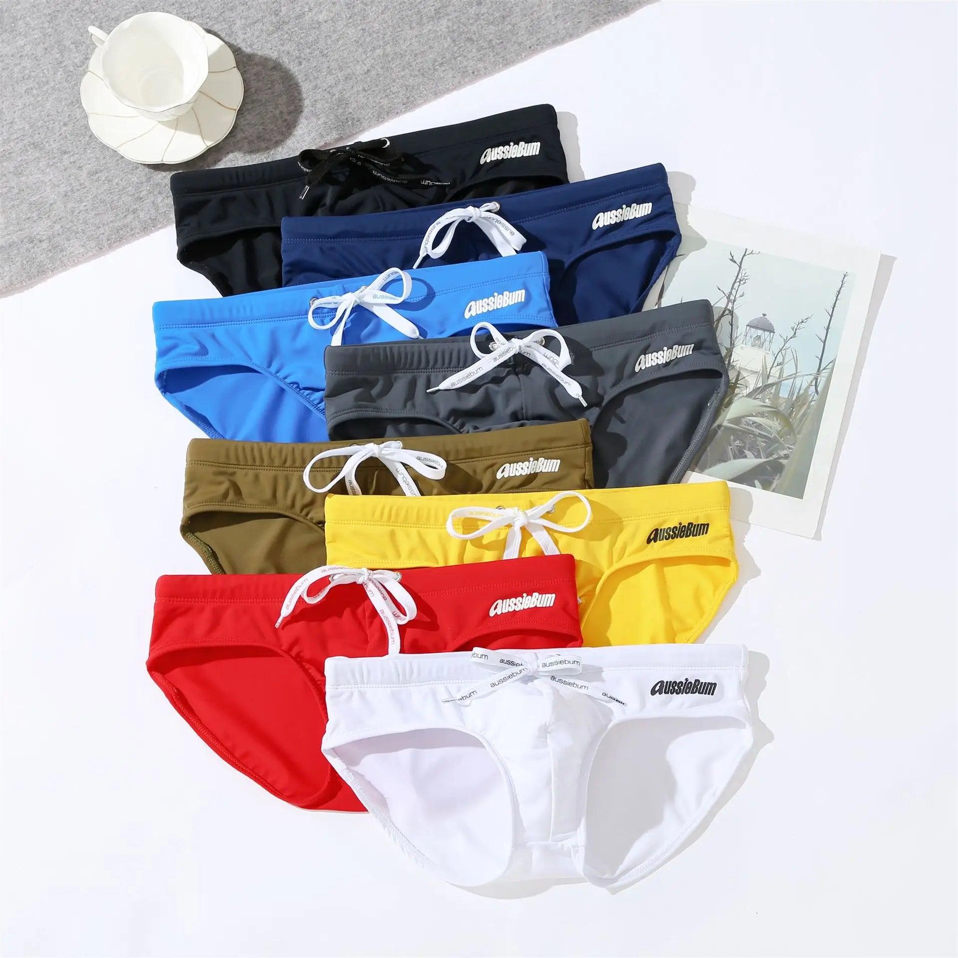 Men's Swimming Trunk Youth Fashion Low Waist Elastic Comfy Tie Up Bulge Pouch Quick Dry Sportswear Hot Spring Beach Board Shorts - MauBai