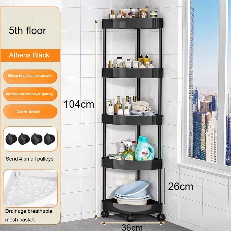 Kitchen Storage Organizer Bathroom Corner Cabinet 3/4/5 Tier Rolling Cart Storage Shelf Rolling Storage Cart Organizers Shelves