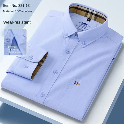 100%cotton two-color Oxford shirt  long sleeve embroidered casual white dress shirt men without pockets cotton casual shirt men