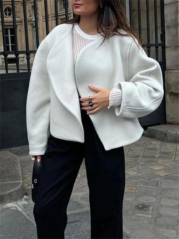 Tossy Casual Lapel Cardigan Top Women's Long Sleeve Fashion Patchwork Elegant Loose Solid jackets Female Autumn Outwear Cardigan - MauBai