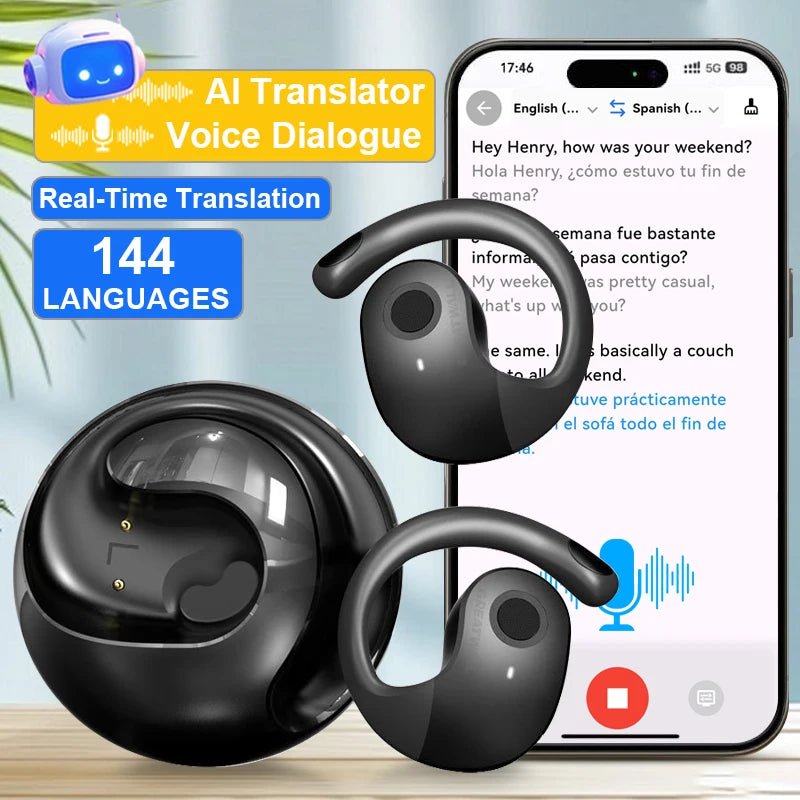 GreatWall NEW AI Real-Time Translation Wireless Bluetooth Earphones 144 Languages Headset Headphones HiFi Stereo HD Call Earbuds