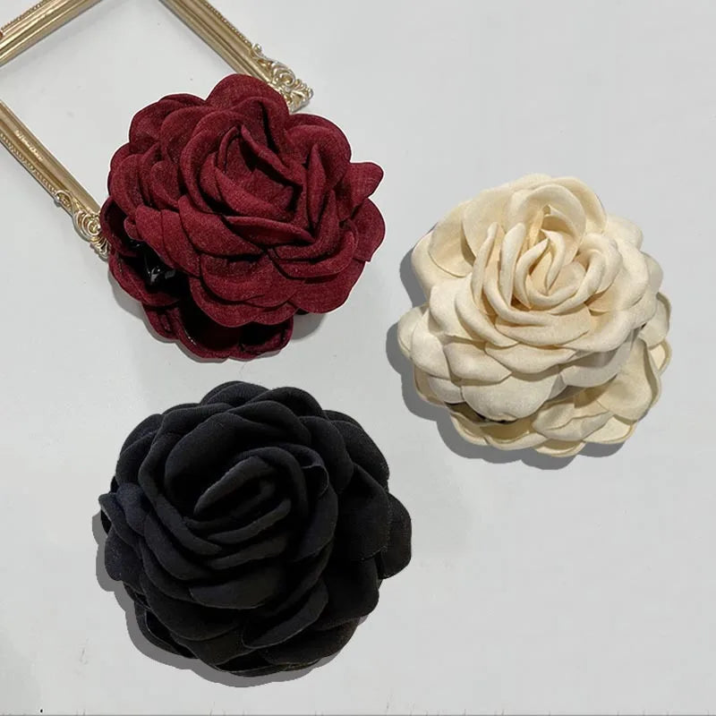 French Fabric Rose Flower Hair Claw Clips For Women Girls Hair Clip Barrette Hairpins Hair Clamps Headwear Hair Accessories Gift