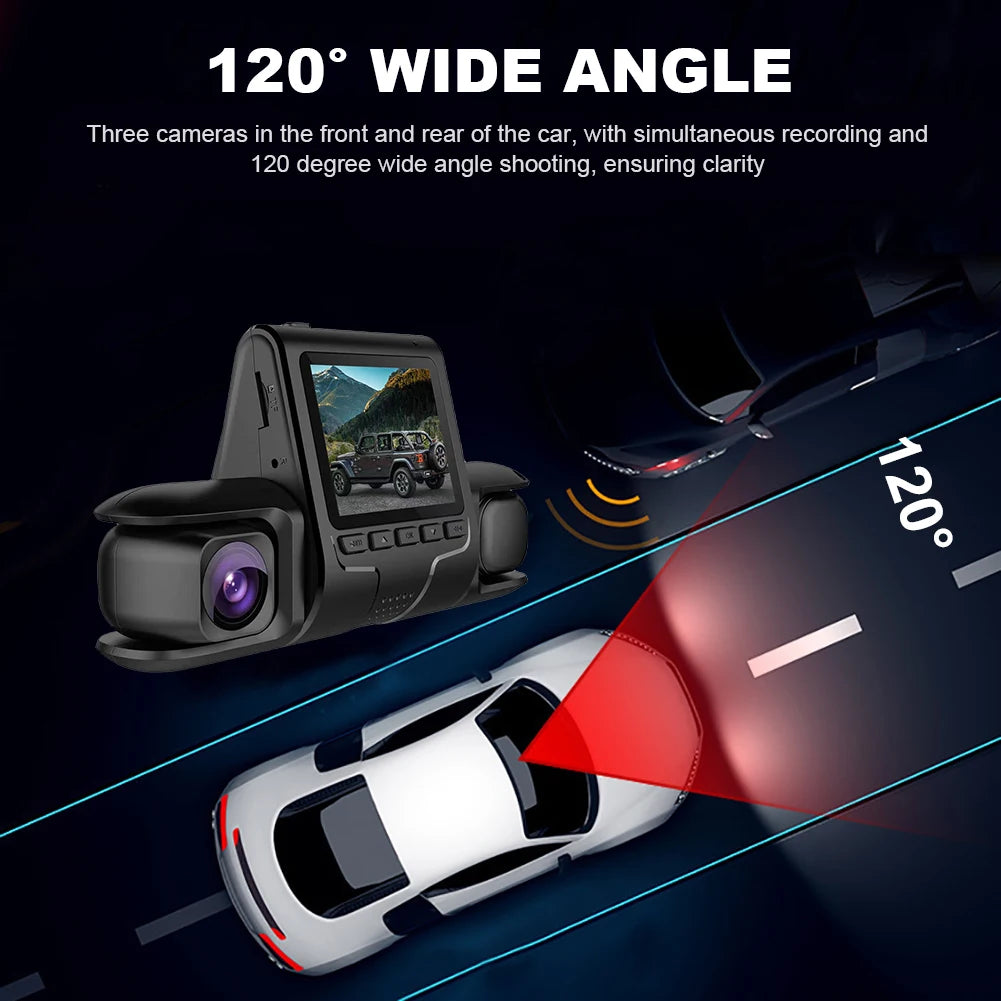 3 Camera Lens Car DVR 3-Channel Dual Lens Dash Cam HD 1080P Dash Camera Video Recorder 24H Parking Monitoring Dashcam