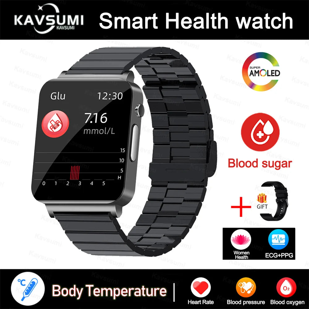 2024 New Accurate Measure Blood Sugar Smart Watch Men ECG+PPG Blood Pressure Heart Rate Monitor IP68 Waterproof Women Smartwatch