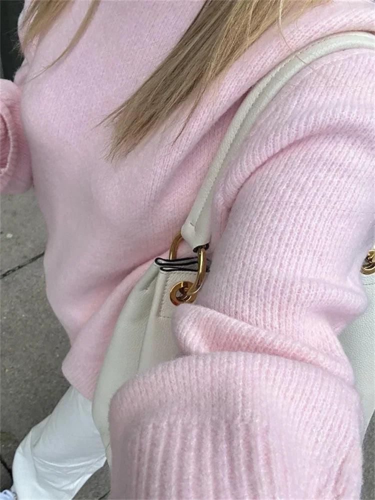 Tossy Pink Knitwear Sweater Pullover For Women Long Sleeve Fashion Loose Patchwork Cute Y2k Top Female Knit Elegant Pullover New - MauBai