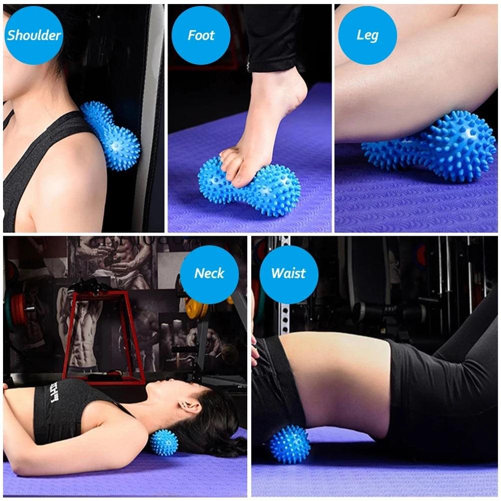 Foot Massage Roller Peanut Double Lacrosse Spiky Ball Myofascial Balls for Plantar Fasciitis Mobility Back Foot Arch Pain Relief - MauBai