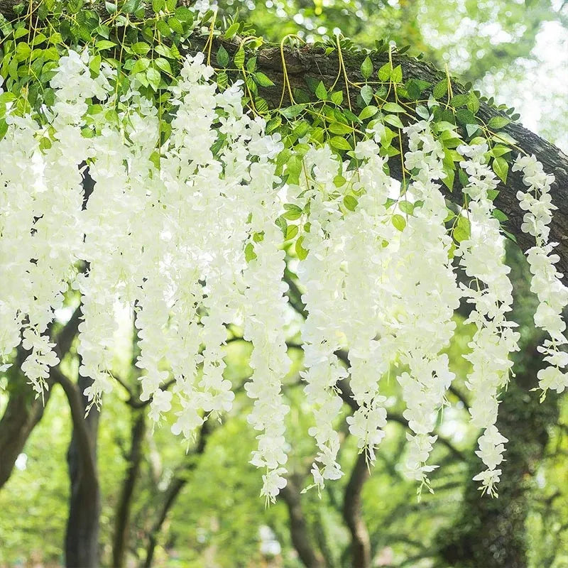 12pcs Artificial Wisteria Flowers Ratta Extra Long Thick Vine Hanging Garland Silk Wisteria Garland for Home Party Wedding Decor