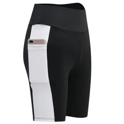 2022 Sports Pants Tight Running Shorts Yoga Cycling Pants Women's Sports Five Pants High Waist High Stretch Shorts Pocket Phone - MauBai