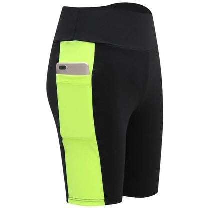 2022 Sports Pants Tight Running Shorts Yoga Cycling Pants Women's Sports Five Pants High Waist High Stretch Shorts Pocket Phone - MauBai