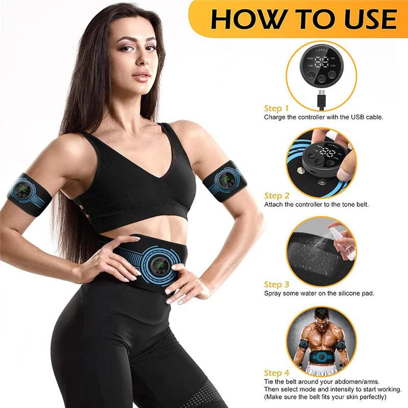 Abdominal Toning Belt EMS Muscle Stimulator Toner Waist Body Slimming Shaping Waist Arm Leg Massage Lose Weight Home Fitness - MauBai