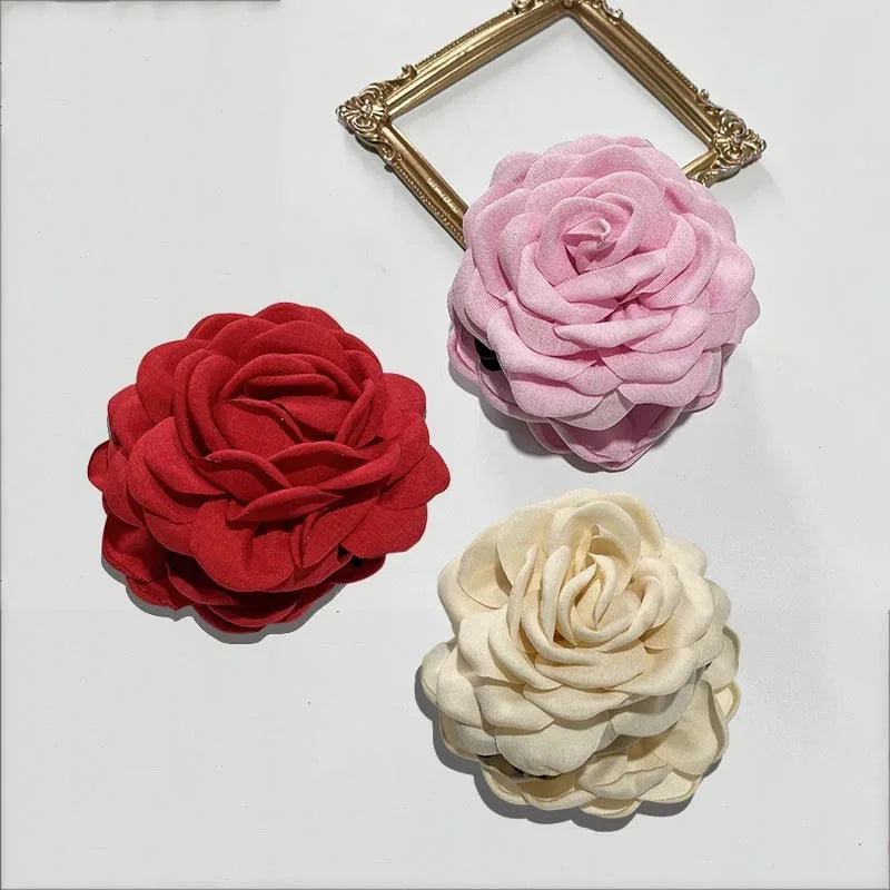 French Fabric Rose Flower Hair Claw Clips For Women Girls Hair Clip Barrette Hairpins Hair Clamps Headwear Hair Accessories Gift