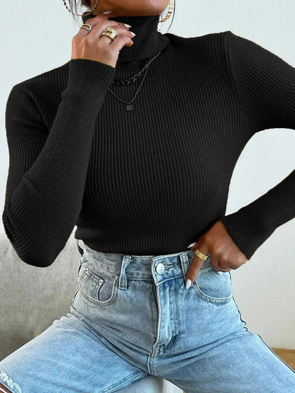 2025 Autumn Winter Women Knit Solid Turtleneck Pull Sweater Casual Rib Jumper Tops Female Home Pullover Y2K Clothing - MauBai