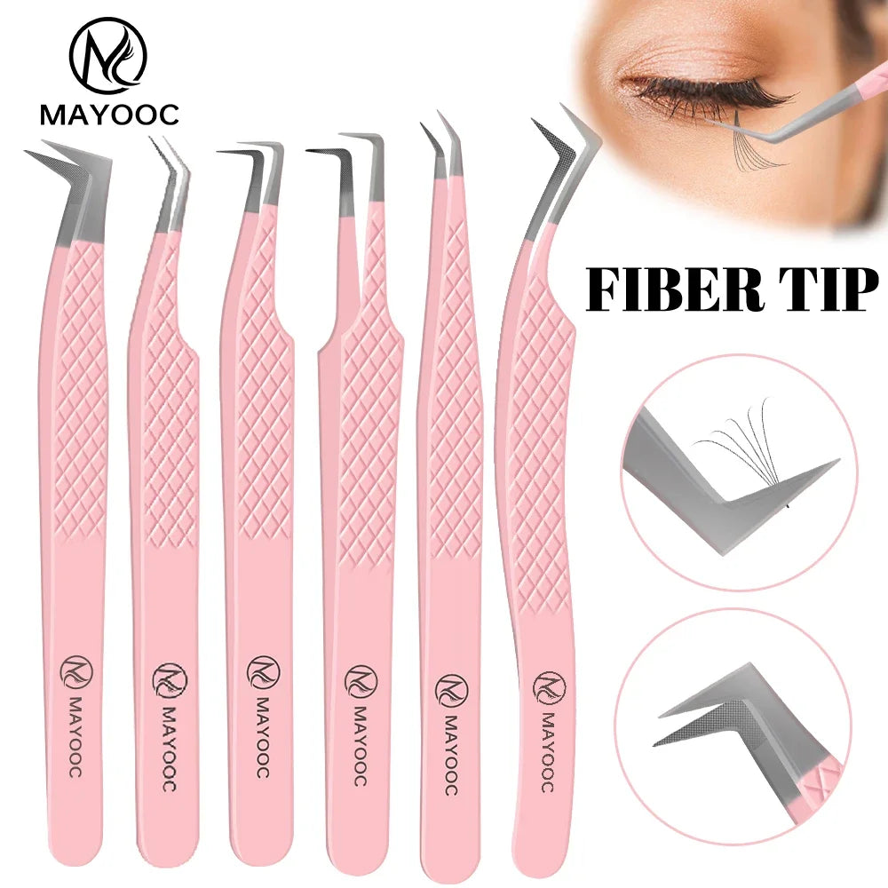 MAYOOC Eyelash Tweezers With Fiber Tips Stainless Steel High Precision Tweezer Volume Fans lash Tweezer Makeup Tools Custom Logo